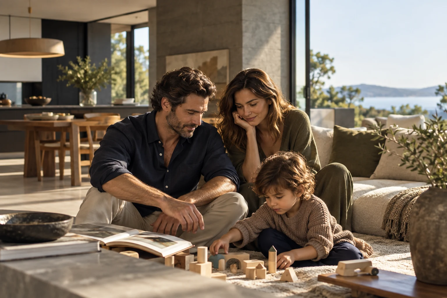 Familia joven disfrutando de su hogar contemporáneo